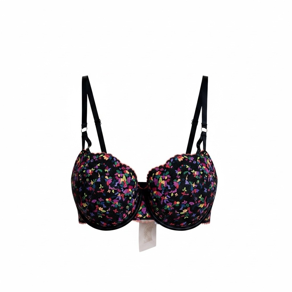 Savage X Fenty Bra Women 38DD Black Multi Floral Lace Balconette Underwire NWT